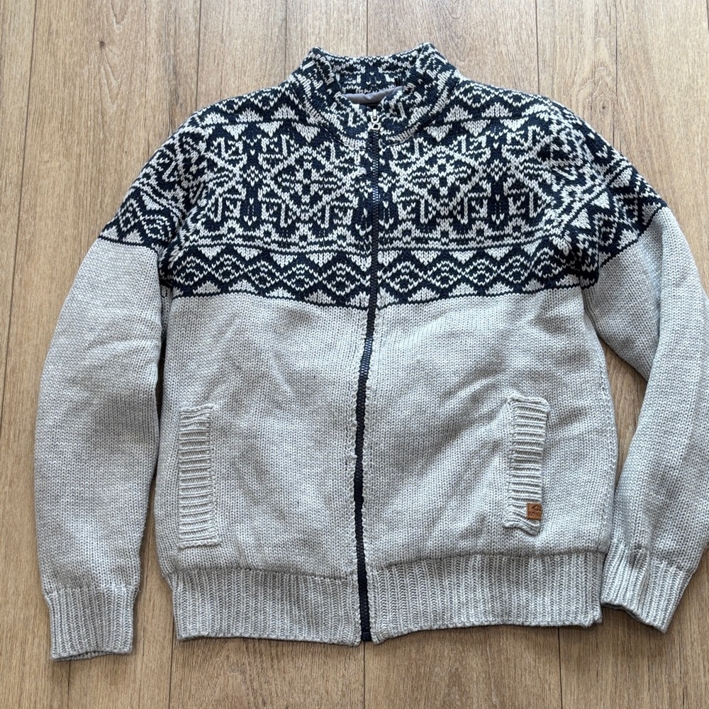 Buffalo David Bitton Gray and Navy Zip-Up Sweater